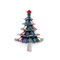 Broche de árbol de Navidad en plata con cristales de colores y estrella roja superior - Árbol de Navidad de Gemas Coloridas