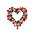 Elegant gold heart brooch with red and green crystals and floral decorations - Heart Christmas Wreath