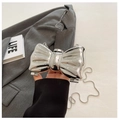Silver metallic mirror bow clutch bag with sleek chain strap for elegant evening wear - Silver