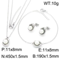 Silver titanium pearl jewelry set with necklace bracelet and earrings dimensions display - Irregular Oval Pearl Style (KS220231-HR) / Steel
