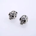 Pair of vintage silver skull charms with antique texture for DIY jewelry making - Antique Silver