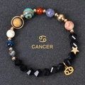 Detail of Cancer zodiac bracelet with faceted obsidian beads and gold-tone planet charms - Cancer