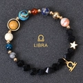 Detail of Libra beaded bracelet featuring natural stones and gold-tone zodiac pendants - Libra-Faceted Stone