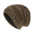 Nahaufnahme der dunkelbraunen Strickmütze mit warmem schwarzem Fleece-Futter - Einheitsgröße / Dunkelbraun (Khaki Kaffee)