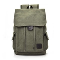 Mochila de lona verde militar con correas de cuero y bolsillos laterales para viajes - Verde Militar