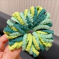 Durable elastic hair tie in green wave-textured fabric for women, high-stretch ponytail holder - Gradient Green Wavy 100Pcs with Jar