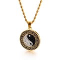 Golden Yin Yang pendant necklace with sparkling rhinestones and Bagua compass details - Style C Gold / Pendant Only