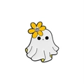 Ghost enamel pin with yellow flower and rhinestone in white metal finish - Ghost with Head Flower (CZ2155-2)
