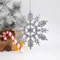 Sparkling silver glitter snowflake ornament with hanging string for Christmas tree decor - Silver