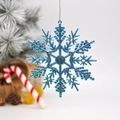 Blue glitter snowflake ornament for Christmas tree decoration with hanging string - Lake Blue