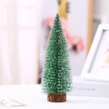 Mini green Christmas tree with white snow coating and a stable round wooden base - 30cm Pine Tree