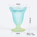 Frosted gradient glass dessert cup in blue and yellow with wavy rim and base - Light Blue Gradient