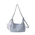 Sac bandoulière demi-lune bleu clair avec papillons en métal et charme nuage - Bleu avec pendentif