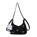 Sac hobo noir avec décorations papillon argentées et petit pendentif nuage blanc - Noir Avec Pendentif