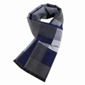 Winterse geblokte herensjaal in blauw en grijs met zachte textuur en zwarte franje afwerking - Kwastje stijl / Blauwgrijs Geruit