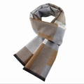 Winter geruite sjaal met klassiek bruin en grijs ruitpatroon en zwarte franje details - Kwastje stijl / Khaki Raster