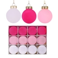 Set di 12 palline di Natale floccate e opache in varie tonalità di rosa per l'albero - Stile 3 (Rosa Rosso Rosa Bianco)