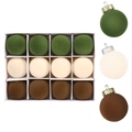 Set di 12 palline di Natale floccate in verde scuro, bianco crema e marrone con gancetti - Stile 4 (Verde Bianco Riso Marrone Scuro)