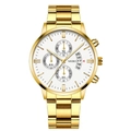 Gold stainless steel men's business watch with large white dial and three-eye date display - Gold Case White Dial Gold Accents