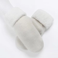 Thick warm knitted mittens for women in white with cozy plush fleece cuffs - White
