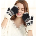 Guantes de punto con patrón de ciervo, puntas táctiles y puños de felpa suave - Talla única / Estilo Reno Marino