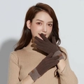 Gants en tricot pour femmes d'hiver tactiles en blocs de couleurs marron et beige - Taille unique / Café Foncé