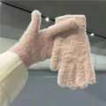 Pink plush faux fur winter gloves for women offering warm and soft thermal protection - Pink