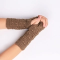 Braune gestrickte fingerlose Handschuhe mit Vintage-Zopfmuster für Damen im Winter - Einheitsgröße / Khaki