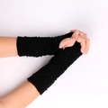Warme schwarze Damen-Strickstulpen mit Zopfmuster und Daumenloch für den Winter - Einheitsgröße / Schwarz