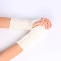 Winter Damen Fingerlose Handschuhe Cremeweiß Zopfstrickmuster mit Daumenloch - Einheitsgröße / Weiß