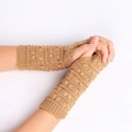 Winter knitted fingerless gloves in camel color with thick cable stitch pattern - One Size / Camel