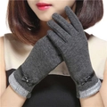 Women's dark gray thermal knit gloves with plush cuffs and bow accents - Gray