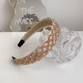 Handmade beaded headband featuring champagne crystal faceted beads in a diamond grid - Champagne