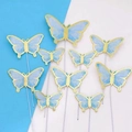 Set of 9 blue butterfly cake toppers with gold edges for birthday dessert DIY decor - Blue Gold-Edged Butterfly Material Kit
