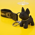 Cute black French Bulldog keychain with gold studded collar and a black wrist strap - Gold Foil Stamping: Black