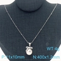 Collana in acciaio argento con ciondolo a fiocco di perla bianca su base nera - Stile Collana Colore Acciaio (KN287529-KFC) / Color Acciaio