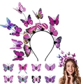 Glow-in-the-dark butterfly headband for parties featuring colorful 3D PVC butterflies - Deep Pink Headband + 8 Hair Clips