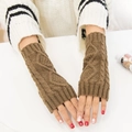 Brown cable-knit fingerless gloves for winter with diamond pattern texture - One Size / Khaki