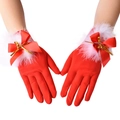 Guanti natalizi da donna deliziosi guanti in seta di latte elastica con campana e piuma - Taglia unica / Rosso