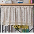 Floral linen short curtain with delicate lace trim for cabinets in home setting - 150x94cm / Small Floral 8cm Border Rod Pocket Tier
