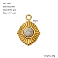 18k gold plated stainless steel rhombus pendant with white stone inlay for DIY jewelry - Sunburst White Stone Style (1606)
