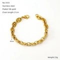Pulsera de cadena de eslabones de cerdo en acero inoxidable chapado en oro de 18K y 9mm - Estilo de Cadena de Ancla Nariz de Cerdo (ZYG1655) / Dorado