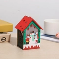 Hanging wooden Christmas house ornament with red star roof and snowman figures - Snowman Style C