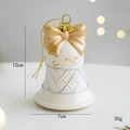 White glitter resin Christmas bell ornament with gold bow and mesh pattern, 10cm height - Bell