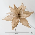 28cm champagne velvet artificial Christmas flower with gold glitter edges and stem - 28cm / Light gold