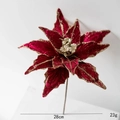 28cm artificial dark red velvet Christmas flower with golden glitter details - 28cm / Burgundy