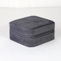 Top view of a square dark grey velvet jewelry box with a textured finish and metal zipper - Dark Grey Crinkle Texture / 10*10*5cm