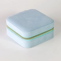 Light blue square jewelry box detail featuring fabric texture and golden zipper - Blue Twill / 10*10*5cm