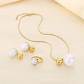 Set collana a catena serpente placcata oro 18K con perle bianche iridescenti lisce - Pendente Perla Iridescente Bianca / Stile Perla Iridescente (KS220679-LX)