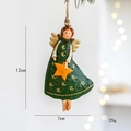 Angelo di Natale vintage in ferro verde con ali dorate e stella arancione 12cm - Tipo B (Vestito Verde con Stella)